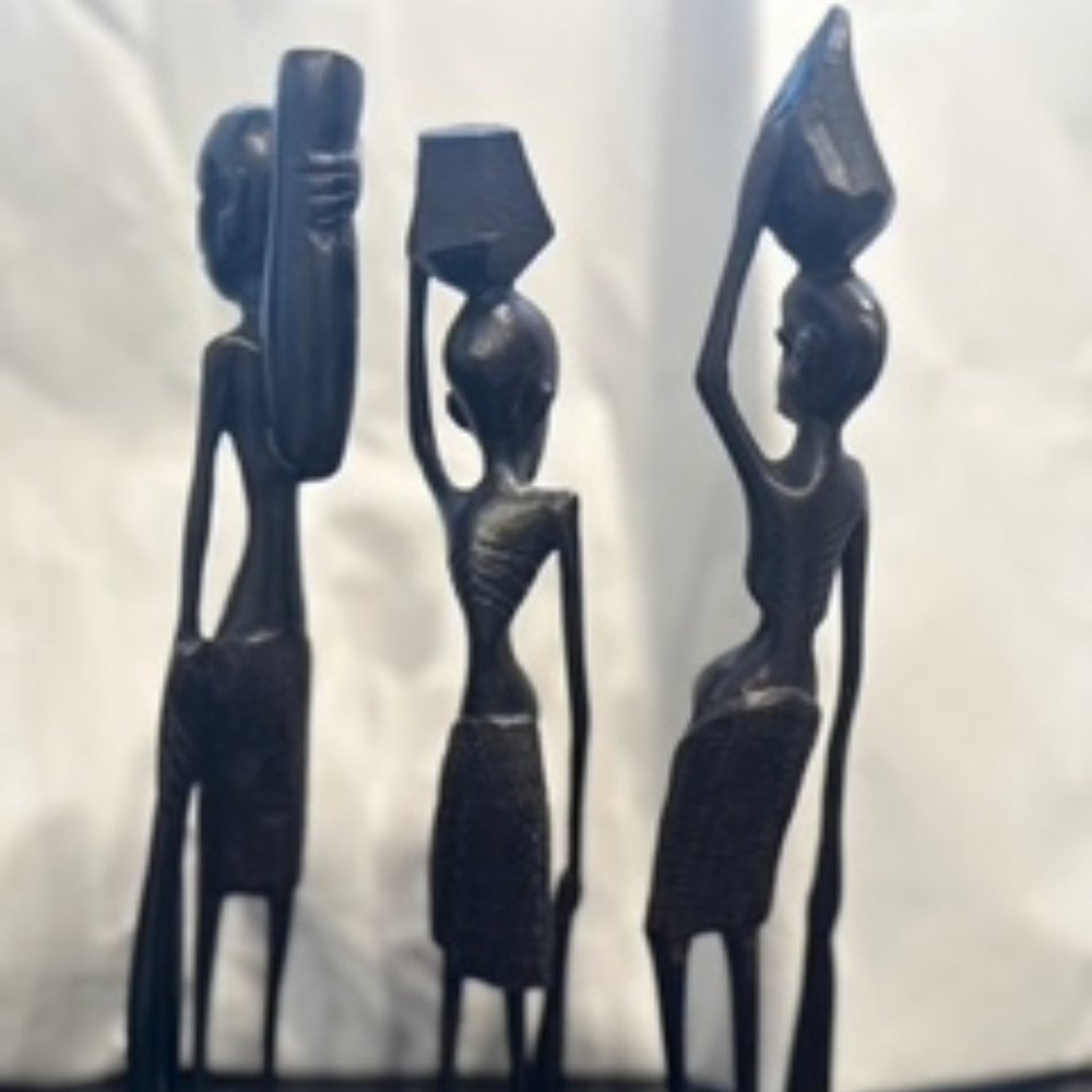 Three Carved Ebony Wood Femle African Figurines